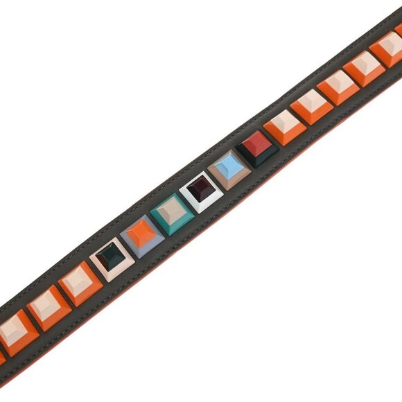 FENDI Logo Bag Shoulder Strap Studs Leather Plastic Brown Blue Orange - Picture 6 of 9